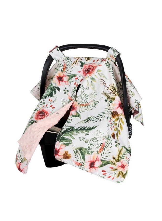 insular Floral Car Seat Covers for Babies, Infant Minky Car Seat Canopy Cover for Boys Girls, Newborn Carseat Cover, Breasstfeeding Nursing Cover, Rose - Image 1