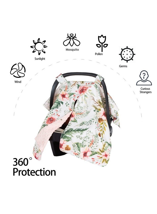 insular Floral Car Seat Covers for Babies, Infant Minky Car Seat Canopy Cover for Boys Girls, Newborn Carseat Cover, Breasstfeeding Nursing Cover, Rose - Image 2