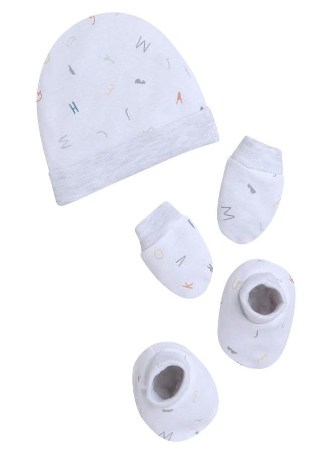 BUMZEE White & Grey Boys Cotton Cap Mitten Bootie Set Age - 0-3 Months (Peb8809-wht.Gry) - Image 1