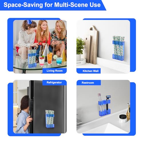 BERBAM 2 PACK Small Acrylic Straw Holder for Cabinet Doors，Straw Organizer Storage with Most Sizes，Multi-Function Kitchen Accessories Container with Adhesive Round Pads(Blue) - Image 5