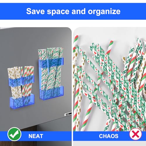 BERBAM 2 PACK Small Acrylic Straw Holder for Cabinet Doors，Straw Organizer Storage with Most Sizes，Multi-Function Kitchen Accessories Container with Adhesive Round Pads(Blue) - Image 4