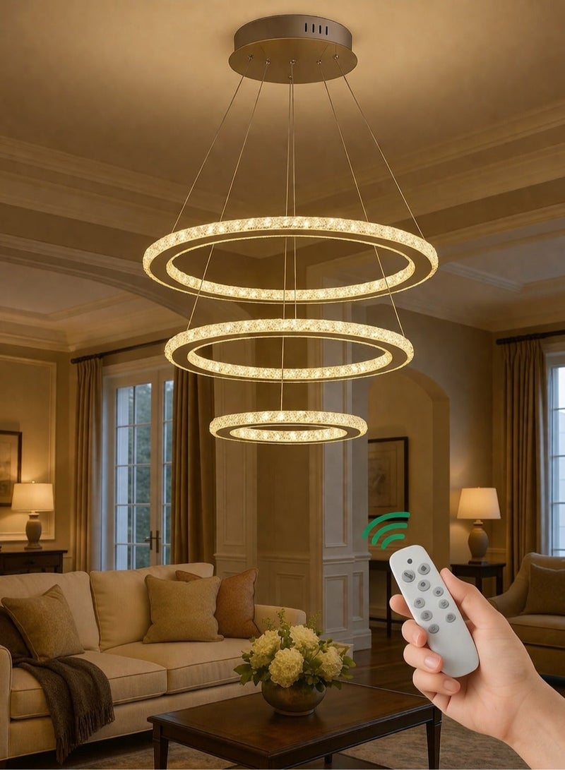الثريات ثريا LED مودرن 3 حلقات دائرية – 3 ألوان إضاءة – ريموت كنترول – تصميم فاخر - Image 5