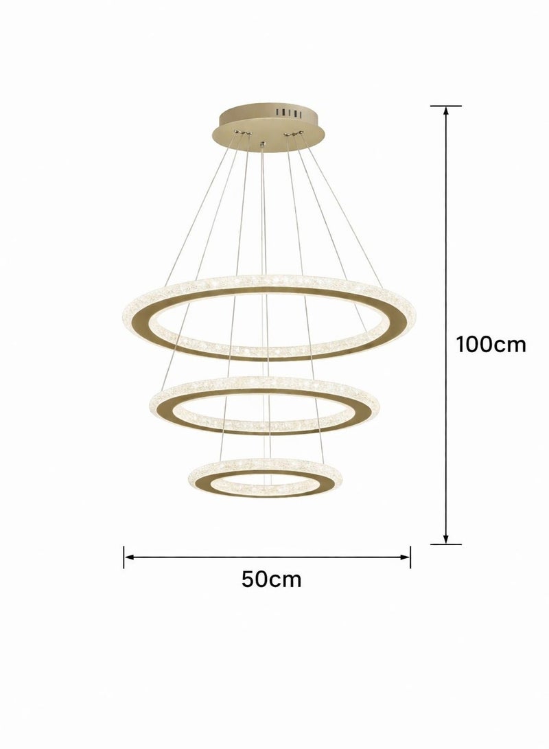 الثريات ثريا LED مودرن 3 حلقات دائرية – 3 ألوان إضاءة – ريموت كنترول – تصميم فاخر - Image 4