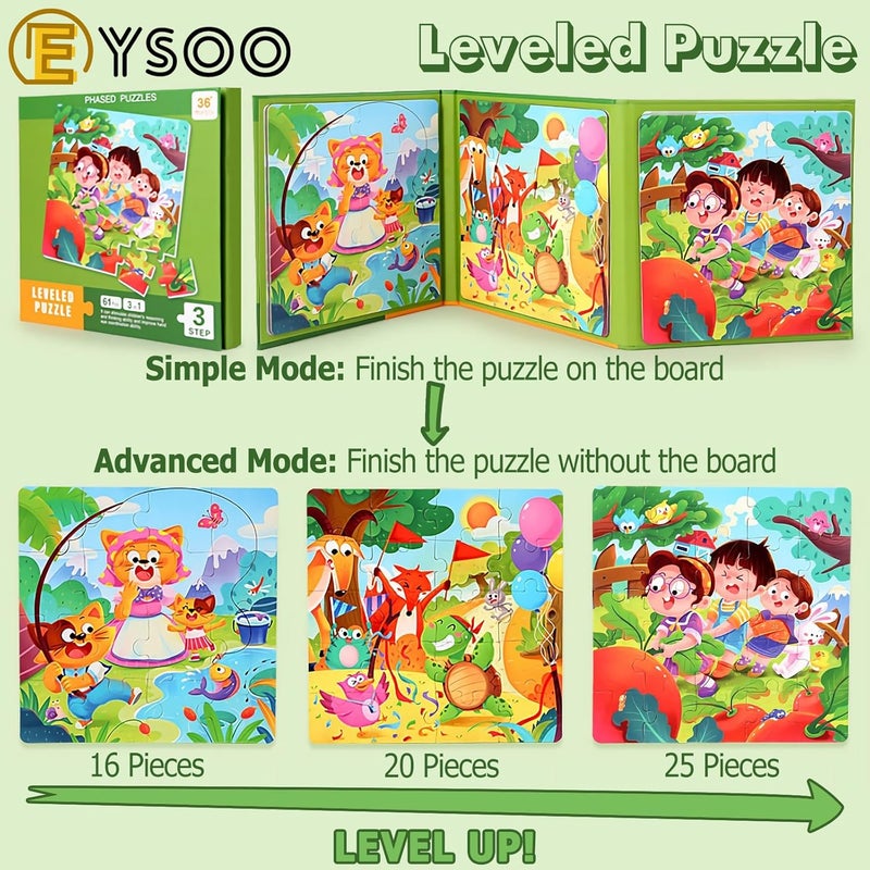 EYSOO Magnetic Jigsaw Puzzles 3 Pack Jigsaw Puzzle for Kids 16+20+25 PCS Toddler Puzzles Portable Travel Toy for 3+ Kids Boys Girls (Level 3-B) - Image 3