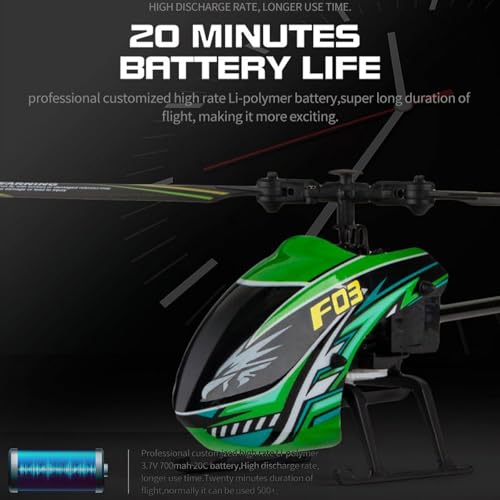 Flycolor طائرة هليكوبتر FLYCOLOR F03 RC 4 قنوات 24GHz تحكم عن بعد مع جيروسكوب 6 محاور ونظام تثبيت الارتفاع وزر الإقلاع الواحد للمبتدئين RTF أخضر - Image 5