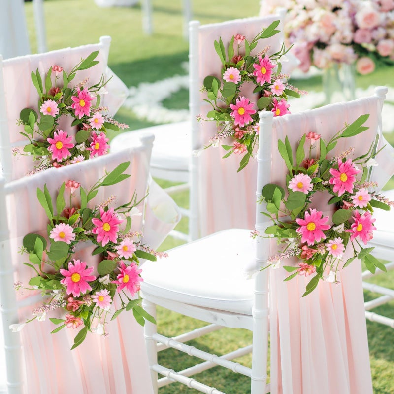 YLOLUL 6 Pcs Spring Summer Candle Rings Wreaths Mini Floral Kitchen Cabinet Wreaths Faux Pink Daisy Flowered Rings Wreath for Pillars Farmhouse Festival Wedding Celebrations Tabletop Decoration - Image 5