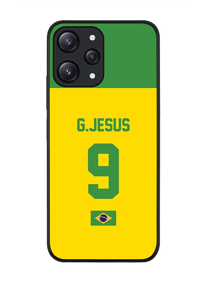 Stylizedd Rugged Black edge case for Xiaomi Redmi 12 4G, Slim fit Soft Case Flexible Rubber Edges Anti Drop TPU Gel Thin Cover -  Football Team - Brazil, Player Name - G.Jesus - Image 1