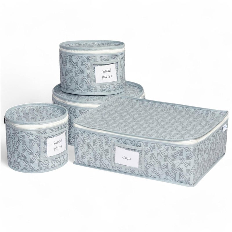 Homestrap Dinnerware Storage Organizer Set Quilted NonWoven Storage Box for Plates Mugs Glassware Waterproof DustProof SpaceSaving Wedding Gift 12 Felt Protectors Set of 4 - Image 1
