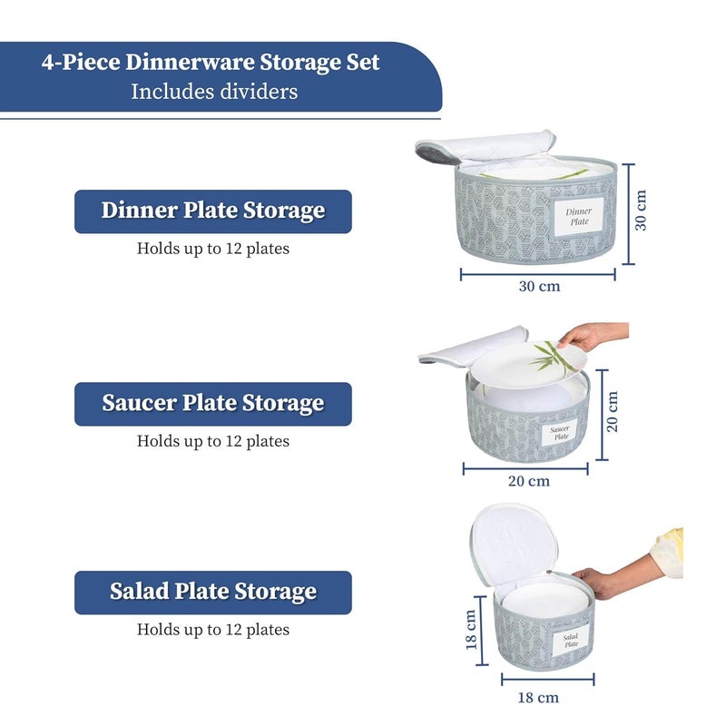 Homestrap Dinnerware Storage Organizer Set Quilted NonWoven Storage Box for Plates Mugs Glassware Waterproof DustProof SpaceSaving Wedding Gift 12 Felt Protectors Set of 4 - Image 2