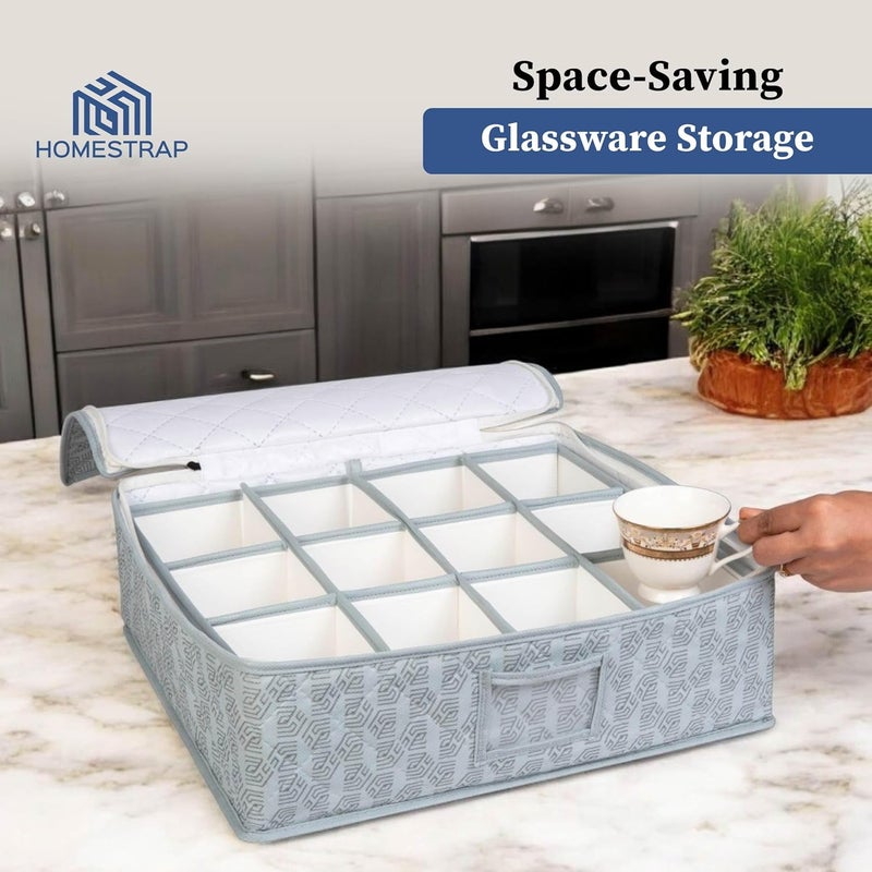 Homestrap Dinnerware Storage Organizer Set Quilted NonWoven Storage Box for Plates Mugs Glassware Waterproof DustProof SpaceSaving Wedding Gift 12 Felt Protectors Set of 4 - Image 4