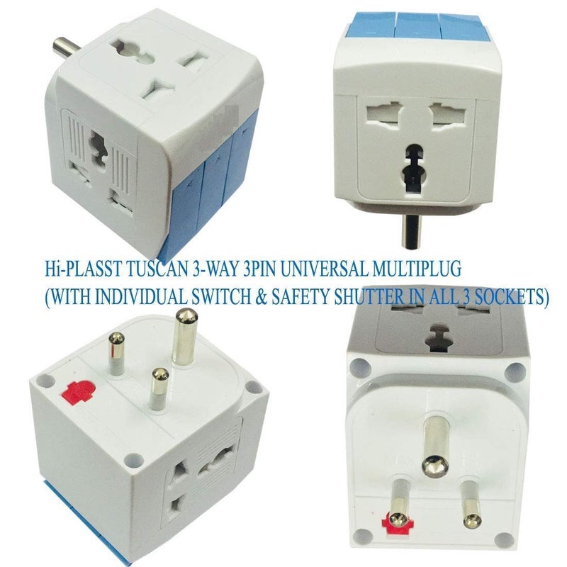 KITSSENTIAL 3 Way Socket Plug Adapter Universal Input Plug with Individual Switches and Led Indicator 10 Amps - Accepts Round - Image 4