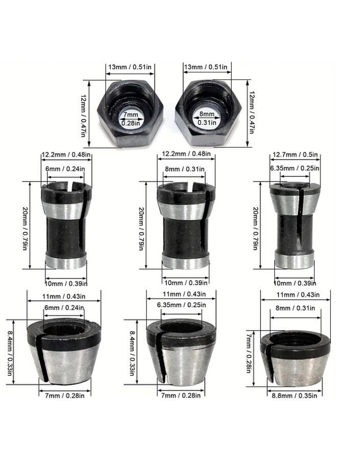 8pcs Collet Conversion Heads Set For Edge Trimmers Woodworking Engraving Machine - Image 4