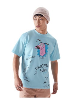 The Souled Store Official Courage: Kinda Antisocial Mens and Boys Regular fit Half Sleeve Blue Color Cotton T-Shirts (228059_XL_Blue) T-Shirts Fashionable Trendy Graphic Prints Pop Culture Merchandise