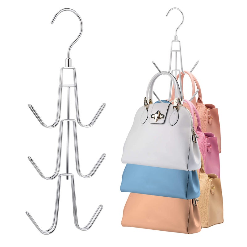 PODATOL Purse Hanger for Closet 2 Pack Rotatable Purse Organizer Bag Hanger Purse Hook Space Saving Closet Organizers and Storage for Purses Bags Backpacks Handbags Silver 
