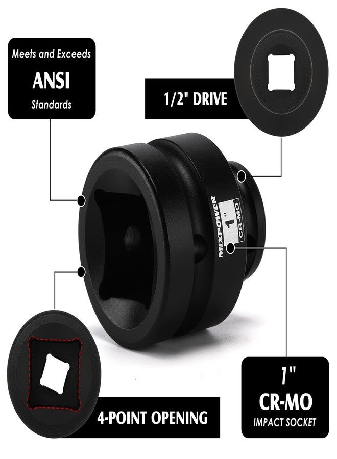 MIXPOWER مقبس مربع MIXPOWER مقاس 1/2 بوصة، CR-MO، 4 نقاط، SAE، لمسة نهائية من الفوسفات الأسود - Image 2