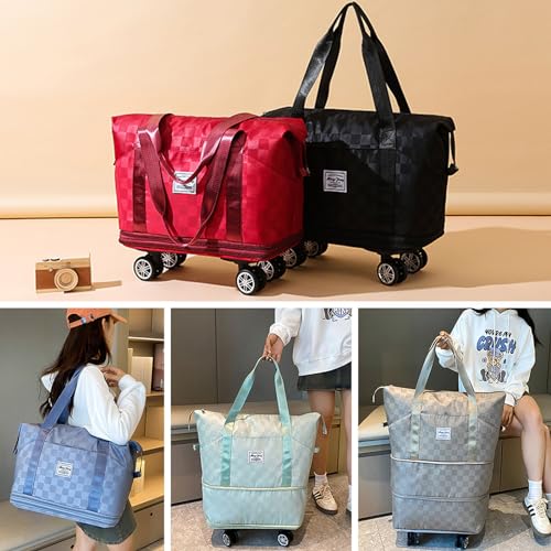 DOJUNS Expandable Foldable Duffel Bag Suitcases,Detachable Rolling Wheels,Rolling Duffle Bag with Wheels,Suitcase with Wheel,Carry on Luggage,Gift for Men Women Lightweight Suitcases (Black) - Image 5