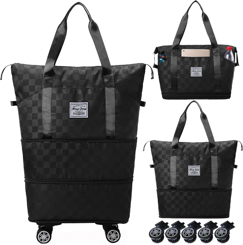 DOJUNS Expandable Foldable Duffel Bag Suitcases,Detachable Rolling Wheels,Rolling Duffle Bag with Wheels,Suitcase with Wheel,Carry on Luggage,Gift for Men Women Lightweight Suitcases (Black) - Image 1