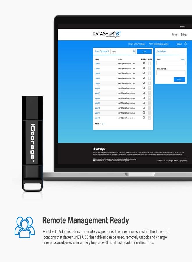 iStorage datAshur BT 128 GB USB 3.2 Encrypted Secure Flash Drive - Unlock Wirelessly via your Smartphone using Bluetooth (iOS/Android) - Remote Management Ready - IS-FL-DBT-256-128 - Image 4