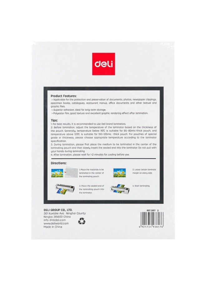 Deli فيلم لامينيتر دلي E3817 - أوراق لامينيتر A4 لحماية الوثائق - مثالي للاستخدام في المنزل أو المكتب أو المدرسة - Image 2