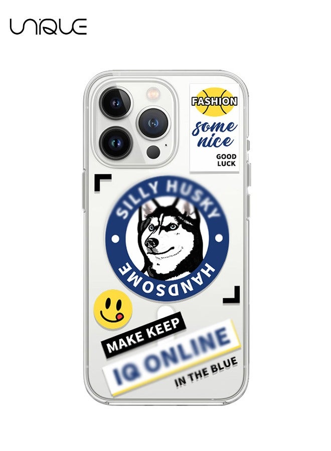 يونيك متوافق مع غطاء آيفون 14 برو ماكس، غطاء متوافق مع MagSafe، حافظة جرافيتي متعددة العناصر، جراب نمط أجش، حماية من السقوط من مادة TPU - شفاف