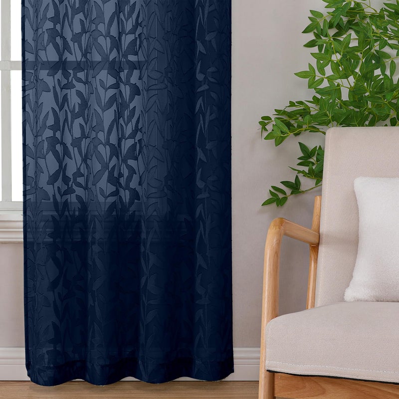 Lecloud Leia Jacquard مزخرف الستائر الزرقاء الشفافة 96 بوصة طويلة 2 لوحات الفرنسية الباب/غرفة المعيش - Image 3