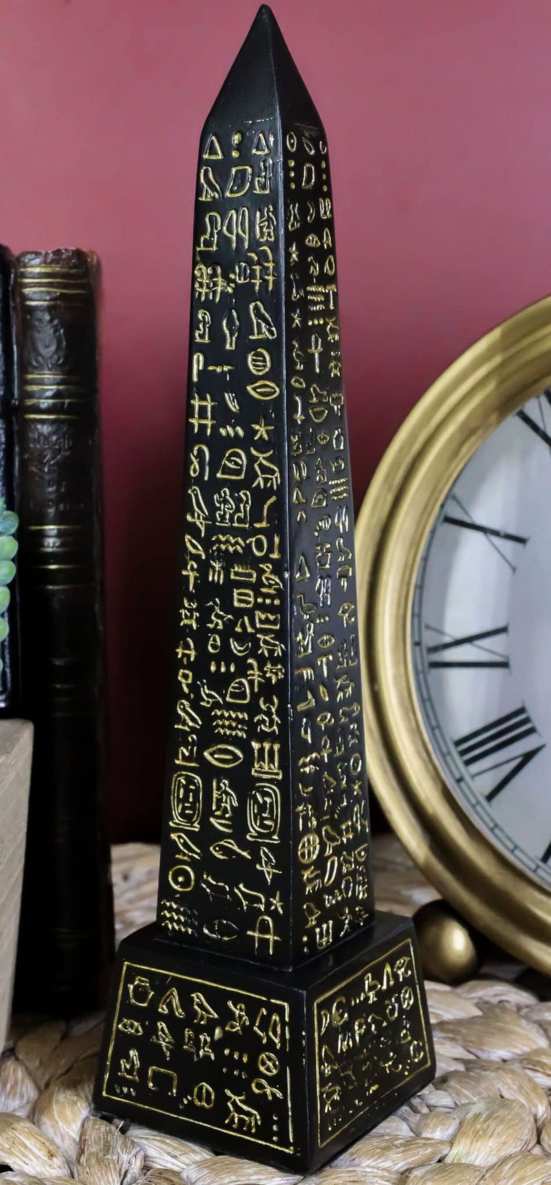 Ebros Gift Ebros Egyptian Temple of Ra Desert Obelisk with Hieroglyphs Statue 8"" Tall Ancient Egypt Landmark Obelisks Pillar Tower Figurine (Black and Gold) - Image 2