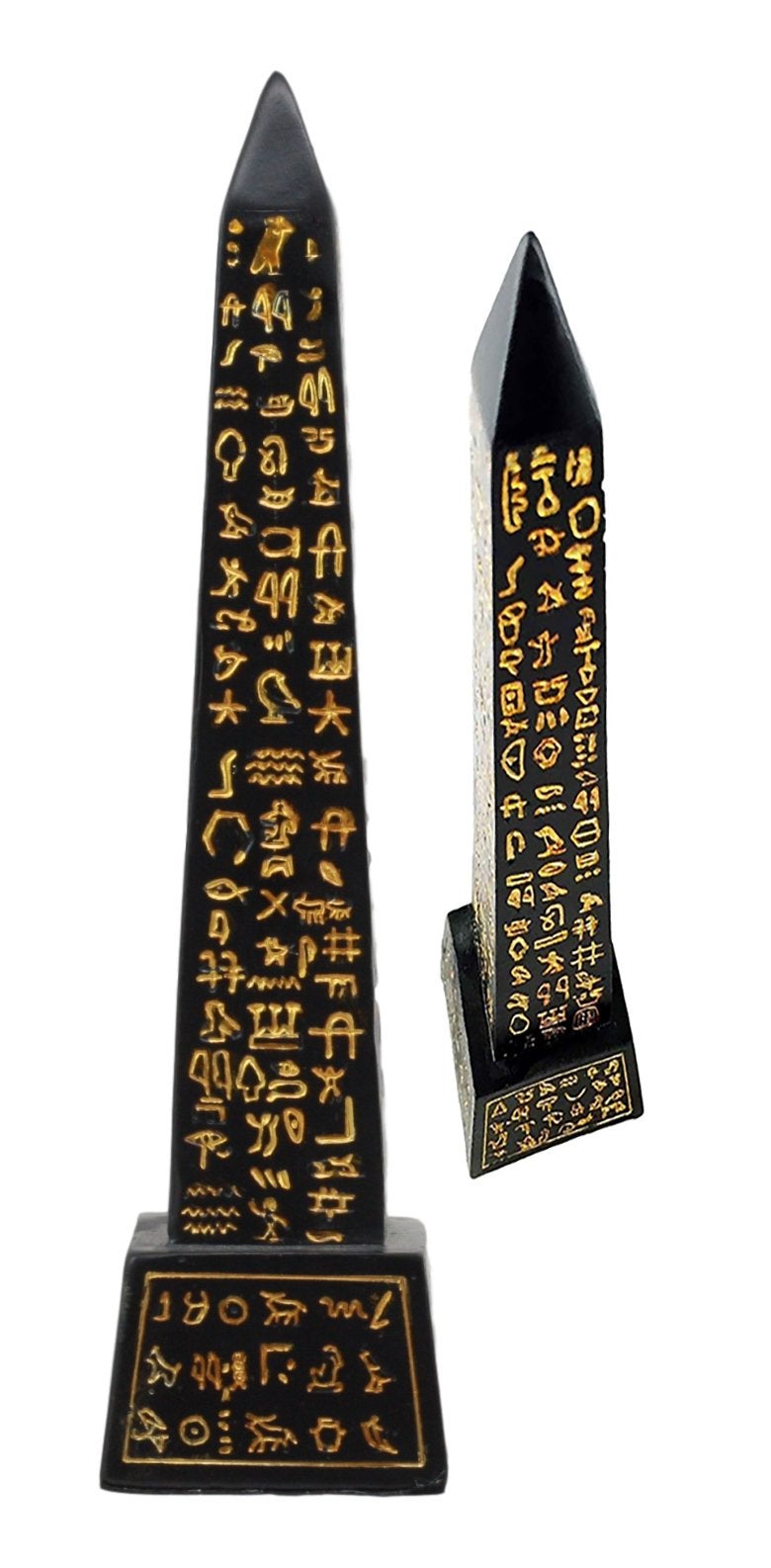 Ebros Gift Ebros Egyptian Temple of Ra Desert Obelisk with Hieroglyphs Statue 8"" Tall Ancient Egypt Landmark Obelisks Pillar Tower Figurine (Black and Gold) - Image 1
