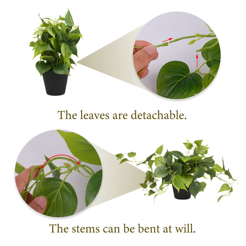 LOYWREE Artificial Scindapsus Aureus Fake Pothos Plants in Black Pots - Realistic Faux Indoor Greenery Potted for Home, Office, Desk, Shelf, Living Room, Bedroom, Balcony, Patio & Garden Decor - Image 5