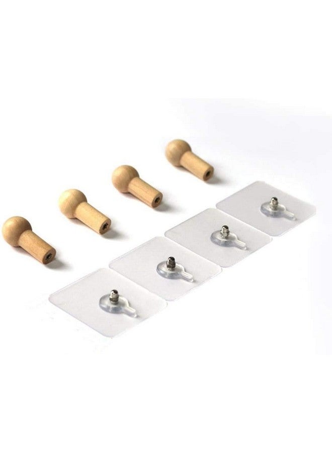 ZOMOZA Self Adhesive Wooden Hooks Hat Hooks Wall Mounted Hat Hanger Wall Rack Coat Hanging Wooden Bathroom Hooks Stick On Door Closet Cabinet Wardrobe Entryway Waterproof Oil Proof - Pack Of 4  - Image 1