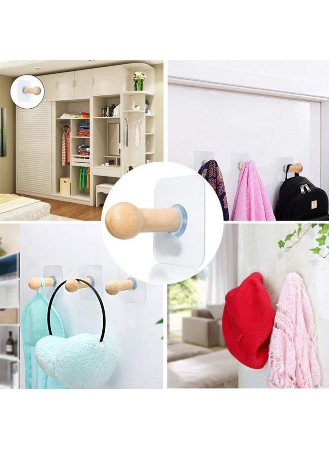 ZOMOZA Self Adhesive Wooden Hooks Hat Hooks Wall Mounted Hat Hanger Wall Rack Coat Hanging Wooden Bathroom Hooks Stick On Door Closet Cabinet Wardrobe Entryway Waterproof Oil Proof - Pack Of 4  - Image 4