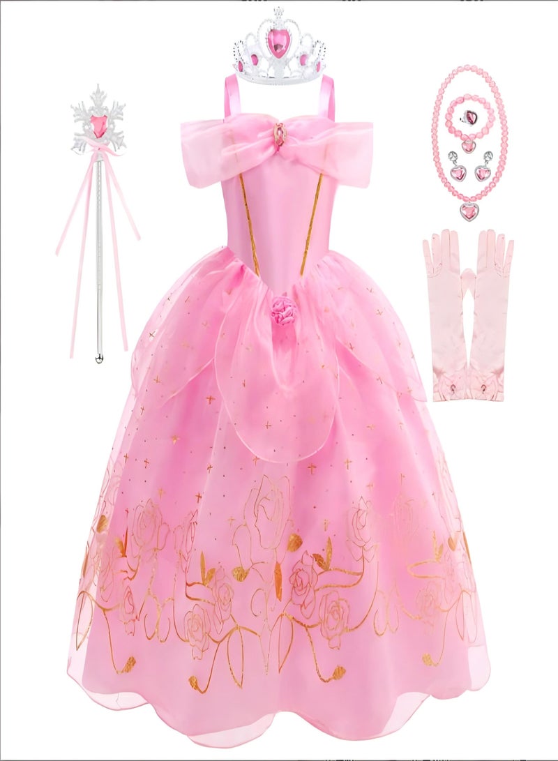 Halloween Children's Day  Children's Stage Costume Costume Pink Princess Dress Accessories 7 pieces - Image 1