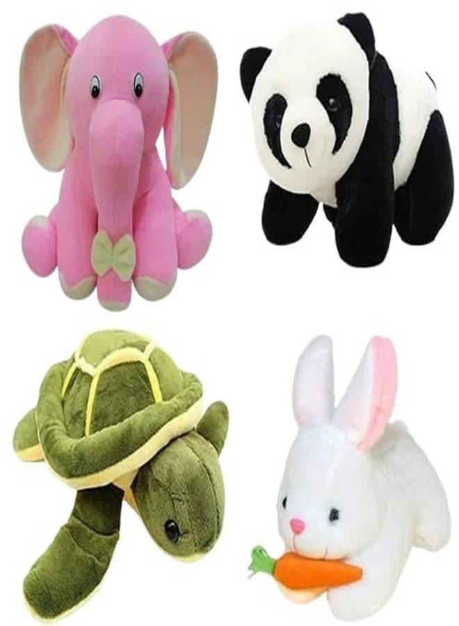 Future Shop Pack of 4 Elegant Soft Animals Stuffed Plush Toys Combo Set for Kids Childrens Boys Girls Birthday Gift Soft Fur Toys (Elephant, Panda, Rabbit, Turtle) - Image 1