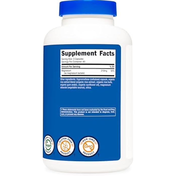 Nutricost Magnesium Lactate (210mg) 180 Capsules - Vegan, GMO-Free, Gluten-Free, 60 Servings - Image 5