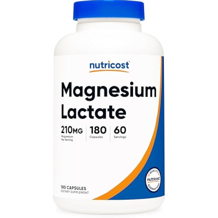 Nutricost Magnesium Lactate (210mg) 180 Capsules - Vegan, GMO-Free, Gluten-Free, 60 Servings - Image 1