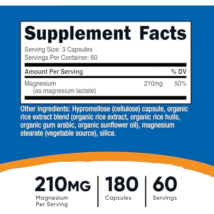 Nutricost Magnesium Lactate (210mg) 180 Capsules - Vegan, GMO-Free, Gluten-Free, 60 Servings - Image 2