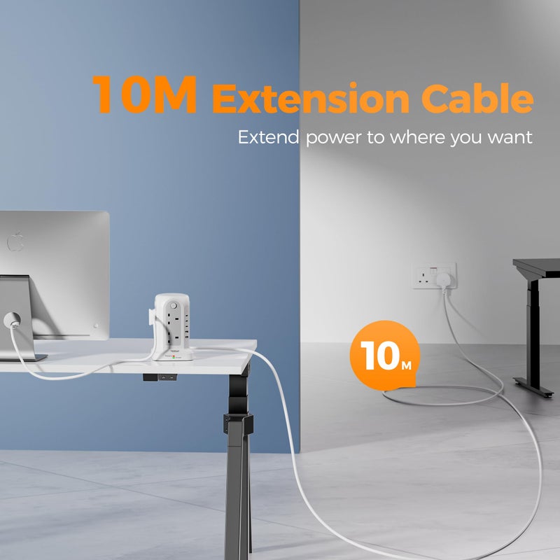 تيسان TESSAN Tower Extension Lead 10M with 5 USB Slots, 8 Way Power Strip - Image 4