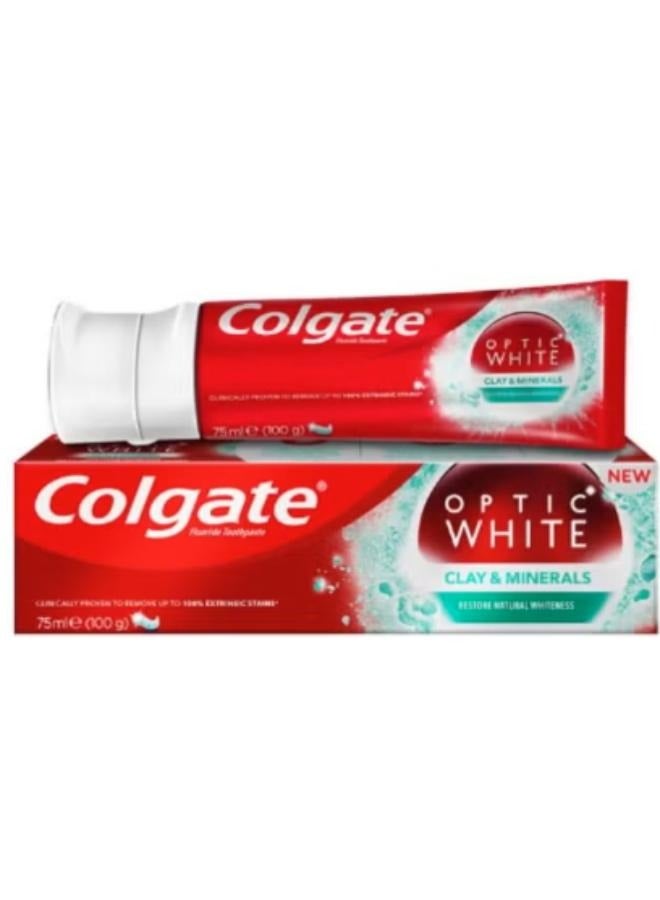 Colgate Optic White toothpaste is rich in minerals and clay for restoring the natural whiteness of teeth, 75 ml, along with a multicolor Colgate Slim Soft toothbrush with charcoal, in addition to a package containing 7 strips for teeth whitening with an advanced formula, along with a calm Fresh mouth spray in fruit flavor, 15 ml. - Image 2