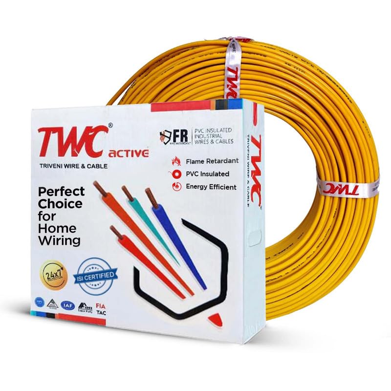 TWC Active Yellow 1 SQMM 180 METER | Copper Wire | HRFR (Heat Resistant Flame Retardant) Lead-Free Cable | Low Smoke Halogen-Free Wire for Home & Industrial Electrical Wiring - Image 1