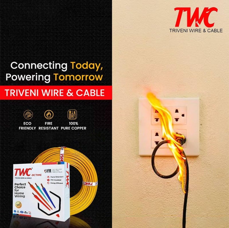 TWC Active Yellow 1 SQMM 180 METER | Copper Wire | HRFR (Heat Resistant Flame Retardant) Lead-Free Cable | Low Smoke Halogen-Free Wire for Home & Industrial Electrical Wiring - Image 4