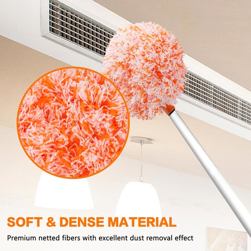 Heonay Ceiling Fan Cleaner Duster Reusable Microfiber Ceiling Fan Blade Cleaner Removable Duster with Extension Pole Adjusts 13 to 49.7 Inch for Cleaning Walls Furniture Door Window Top (Orange White) - Image 5