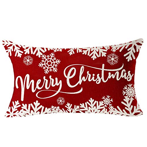 FELENIW Merry Christmas Snowflake Happy Winter Holiday Blessing Gift for Family Friend Cotton Linen Decorative Throw Pillow Cover Cushion Case Lumbar 12x20 inches - Image 4