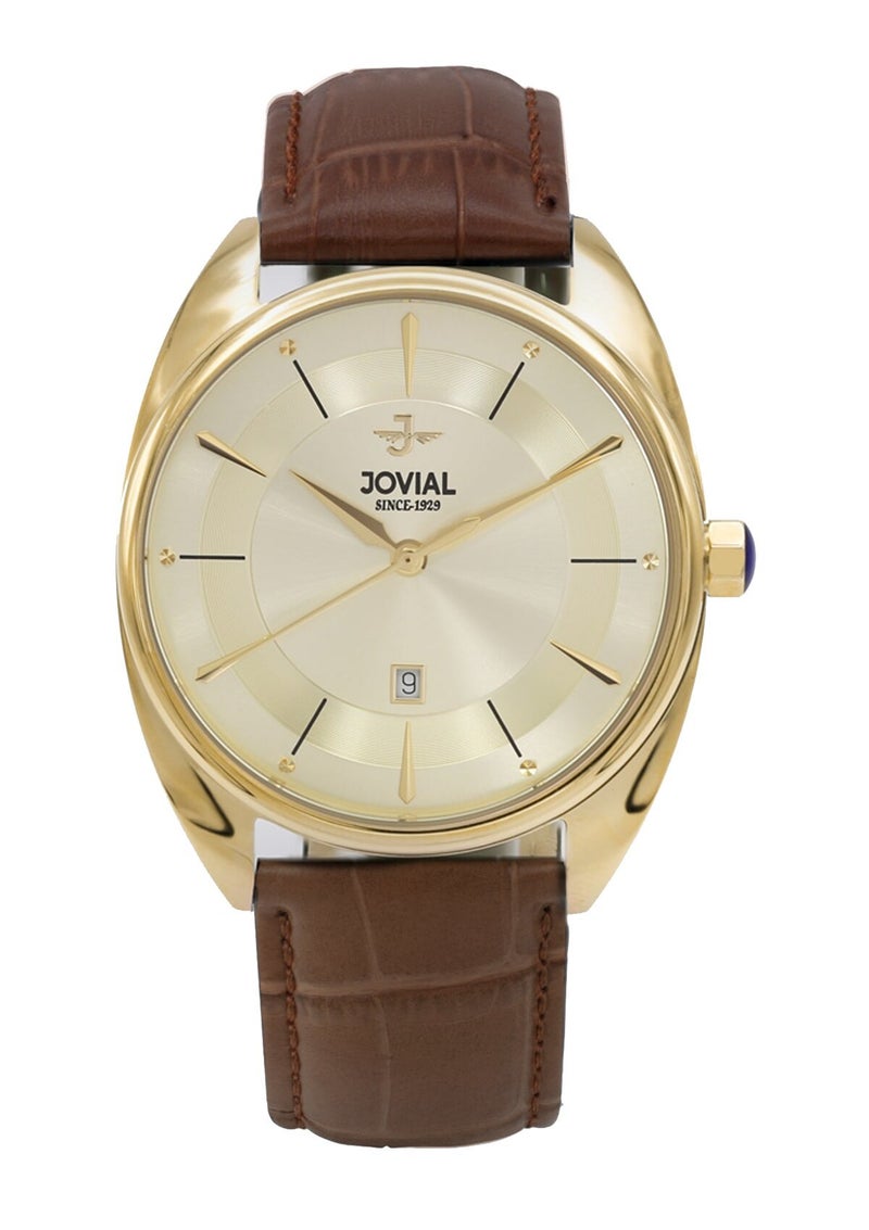 JOVIAL 5221 GGLQ 37 E Men's Watch, Golden Dial, Quartz, Date Display, Leather strap,40mm - Image 1