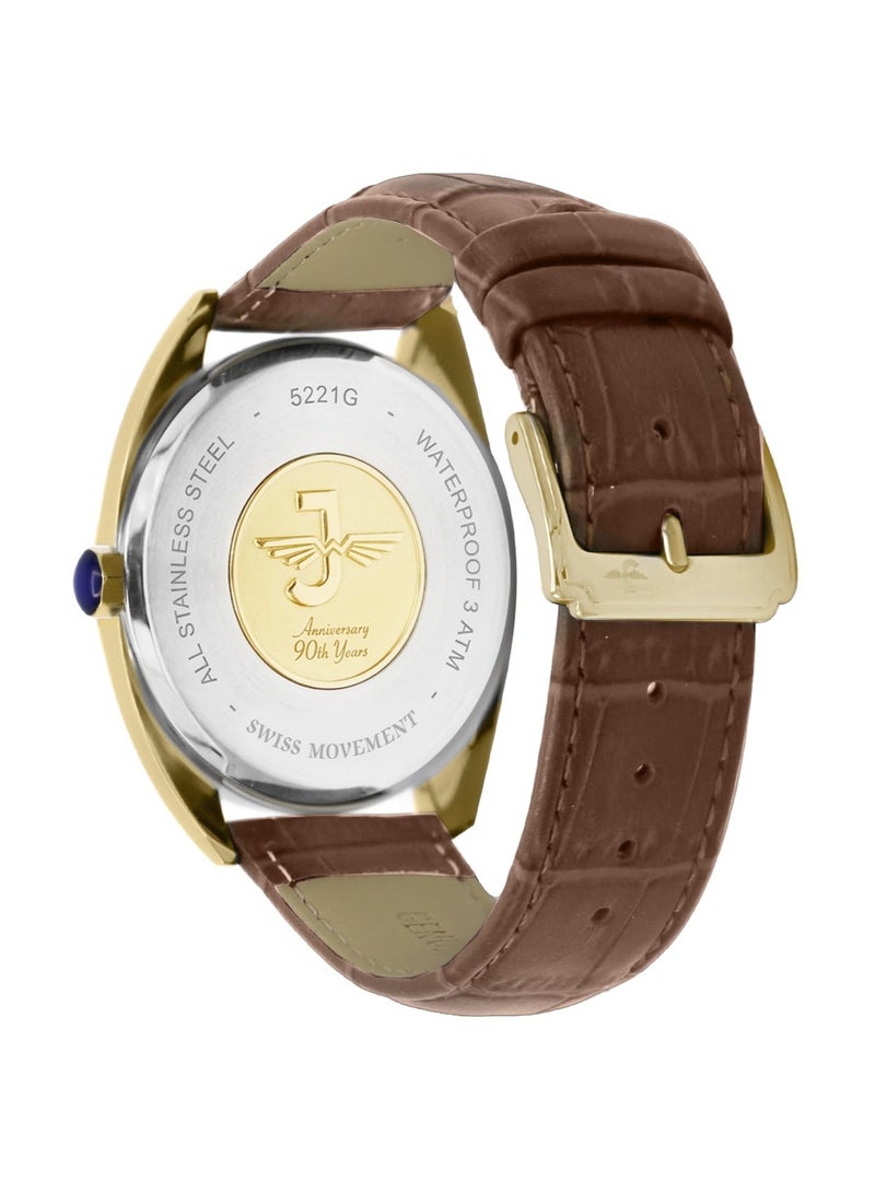 JOVIAL 5221 GGLQ 37 E Men's Watch, Golden Dial, Quartz, Date Display, Leather strap,40mm - Image 3