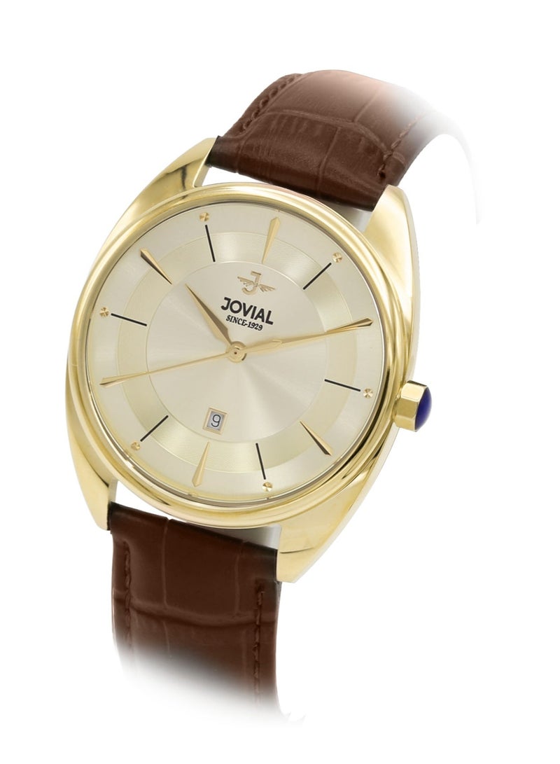 JOVIAL 5221 GGLQ 37 E Men's Watch, Golden Dial, Quartz, Date Display, Leather strap,40mm - Image 2