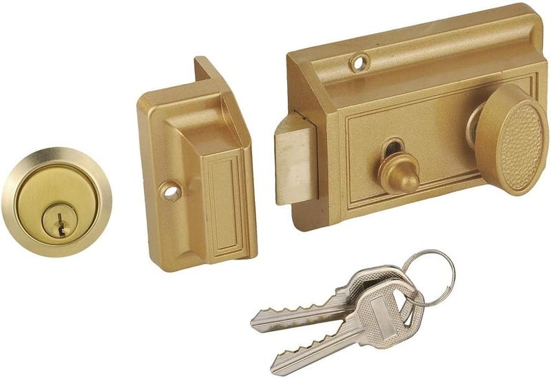 SUMBIN Night Latch Lock Zinc Cylinder with Latch Bolt Gold Finish - Image 1