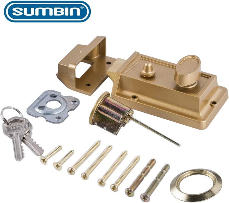 SUMBIN Night Latch Lock Zinc Cylinder with Latch Bolt Gold Finish - Image 5