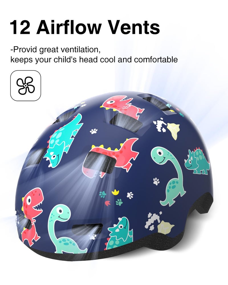 Bimalsic Toddler Bike Helmet 2-6 Years Old- with 12 Vents & Dual Liner (0.16"+0.28") - Adjustable Dial Fit (48-54cm) (S,Dinosaur) - Image 5
