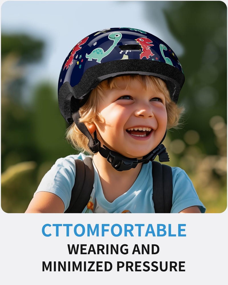 Bimalsic Toddler Bike Helmet 2-6 Years Old- with 12 Vents & Dual Liner (0.16"+0.28") - Adjustable Dial Fit (48-54cm) (S,Dinosaur) - Image 2