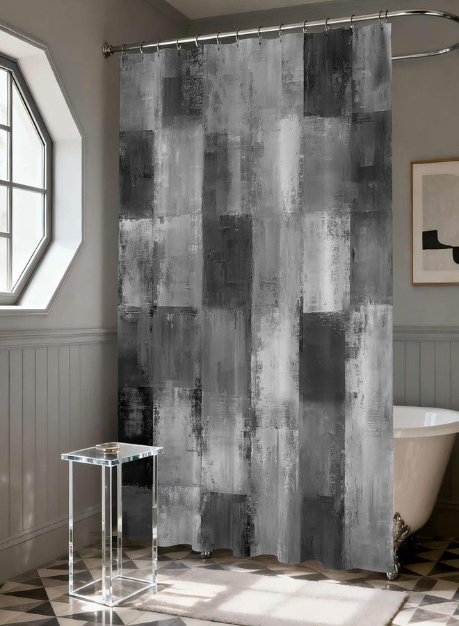Mocsicka Grey Patchwork Shower Curtain, Black and White Modern Abstract Shower Curtain, Waterproof Fabric Gray Bath Curtain for Modern Grey Bathroom Decor, 72 X 72 Inch - Image 2