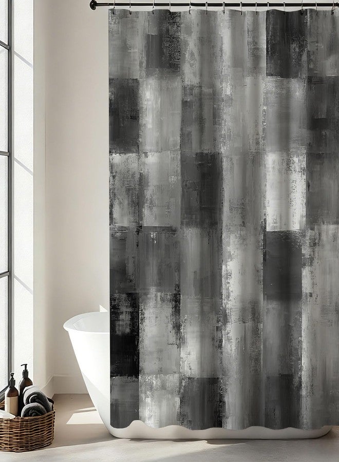 Mocsicka Grey Patchwork Shower Curtain, Black and White Modern Abstract Shower Curtain, Waterproof Fabric Gray Bath Curtain for Modern Grey Bathroom Decor, 72 X 72 Inch - Image 1